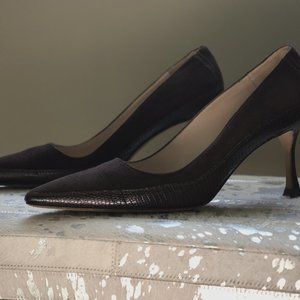 Manolo Blahnik Brown Suede Pumps - Lizard Trim